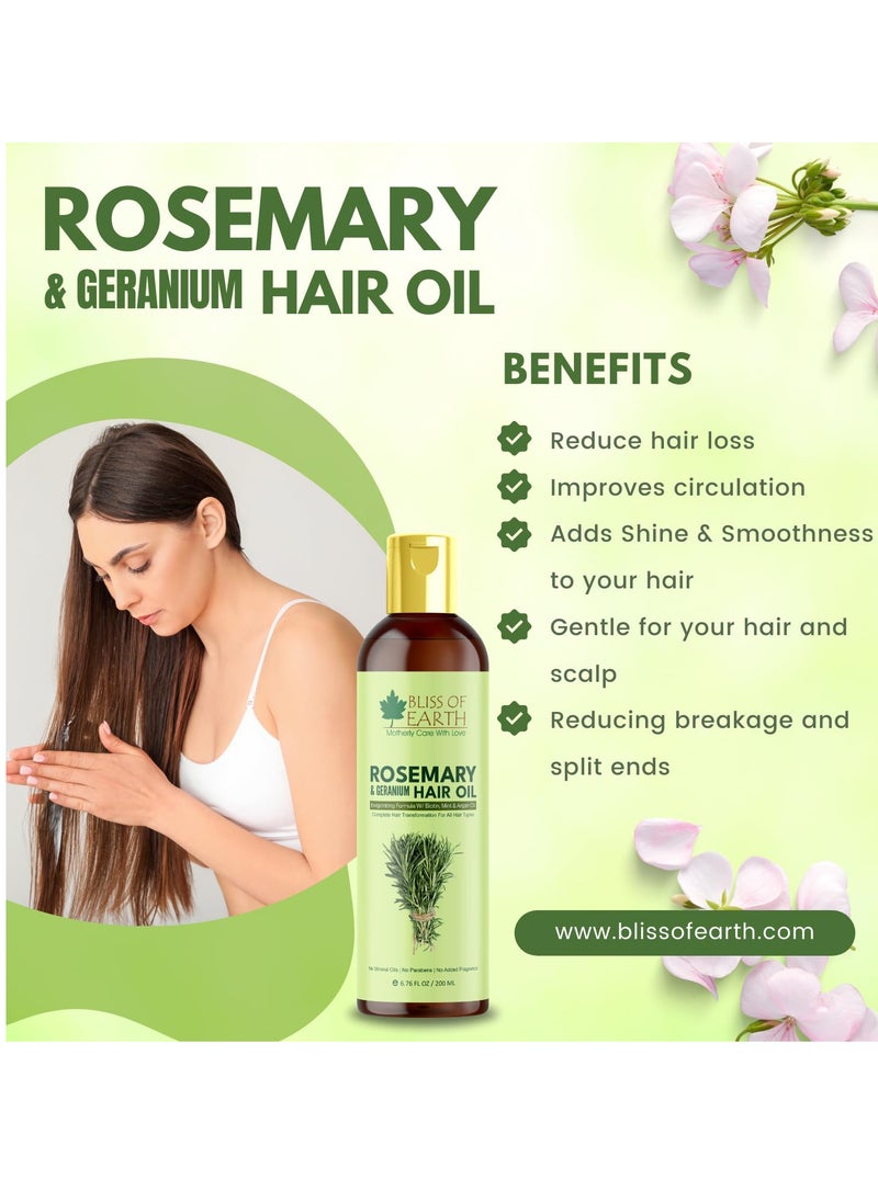 Rosemary Oil For Hair Growth With Biotin Lavender & Geranium Essential Oils Blend of 20 Herbs To Promotes Healthy Scalps & Hair No Mineral Oil 200ml