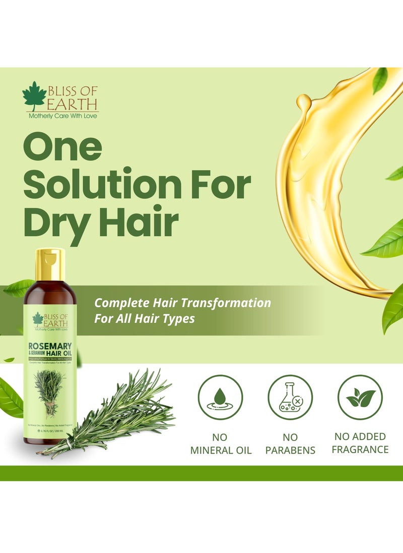 Rosemary Oil For Hair Growth With Biotin Lavender & Geranium Essential Oils Blend of 20 Herbs To Promotes Healthy Scalps & Hair No Mineral Oil 200ml