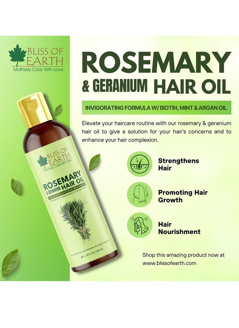 Rosemary Oil For Hair Growth With Biotin Lavender & Geranium Essential Oils Blend of 20 Herbs To Promotes Healthy Scalps & Hair No Mineral Oil 200ml