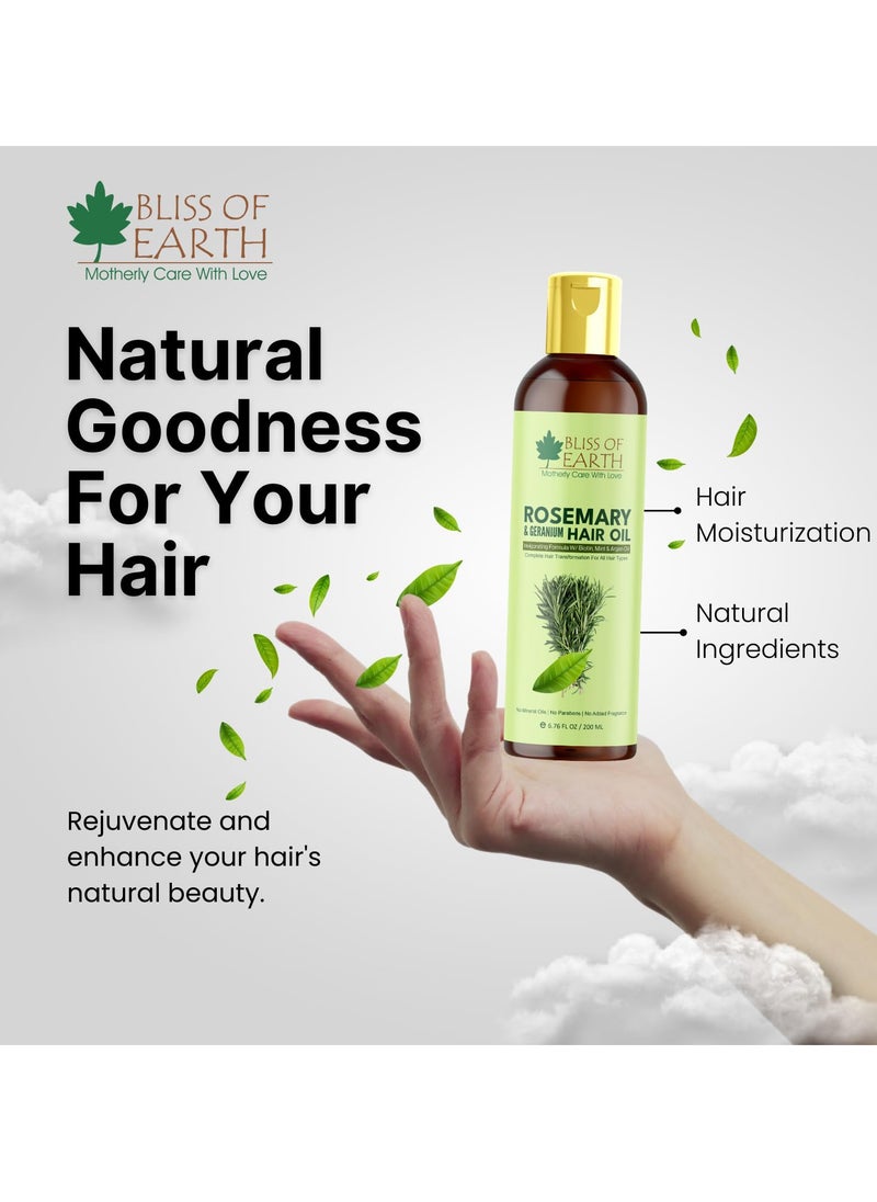 Rosemary Oil For Hair Growth With Biotin Lavender & Geranium Essential Oils Blend of 20 Herbs To Promotes Healthy Scalps & Hair No Mineral Oil 200ml