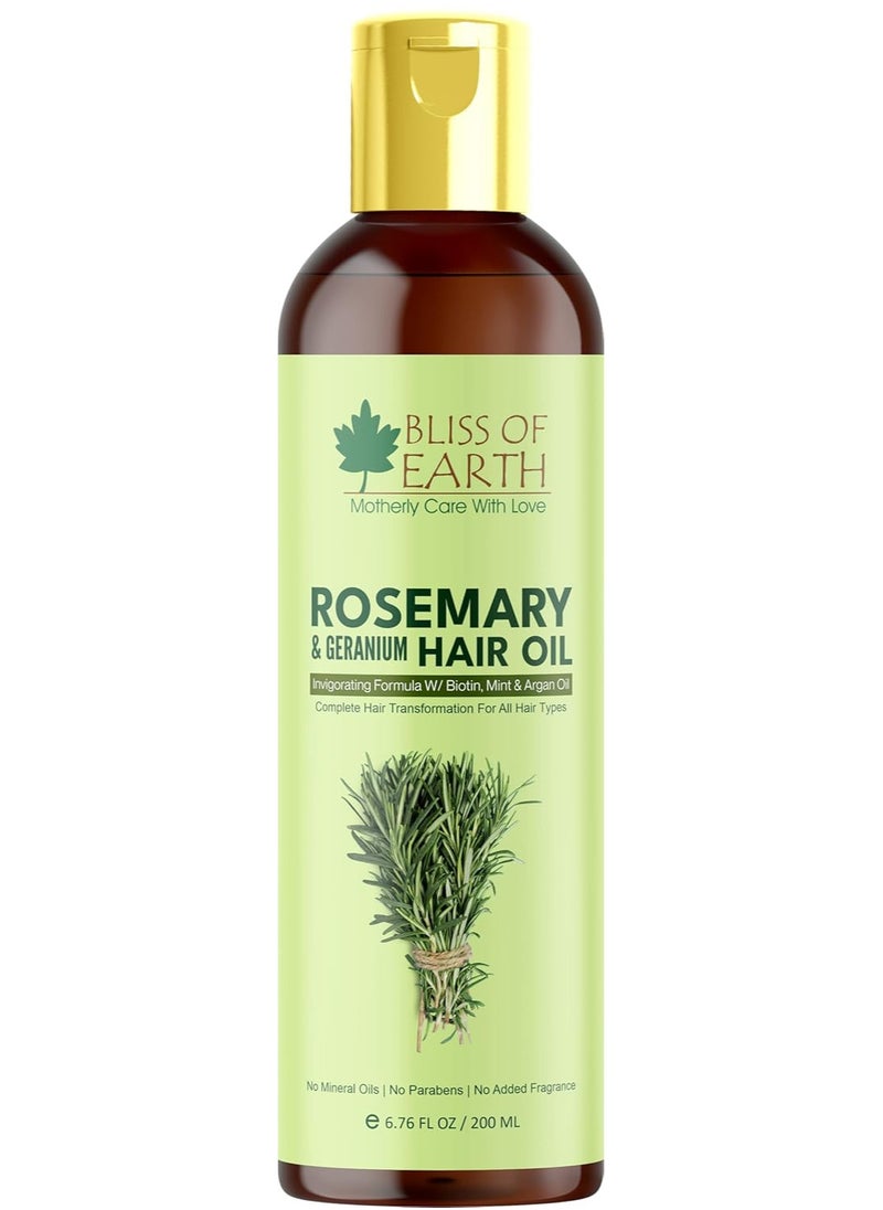 Rosemary Oil For Hair Growth With Biotin Lavender & Geranium Essential Oils Blend of 20 Herbs To Promotes Healthy Scalps & Hair No Mineral Oil 200ml