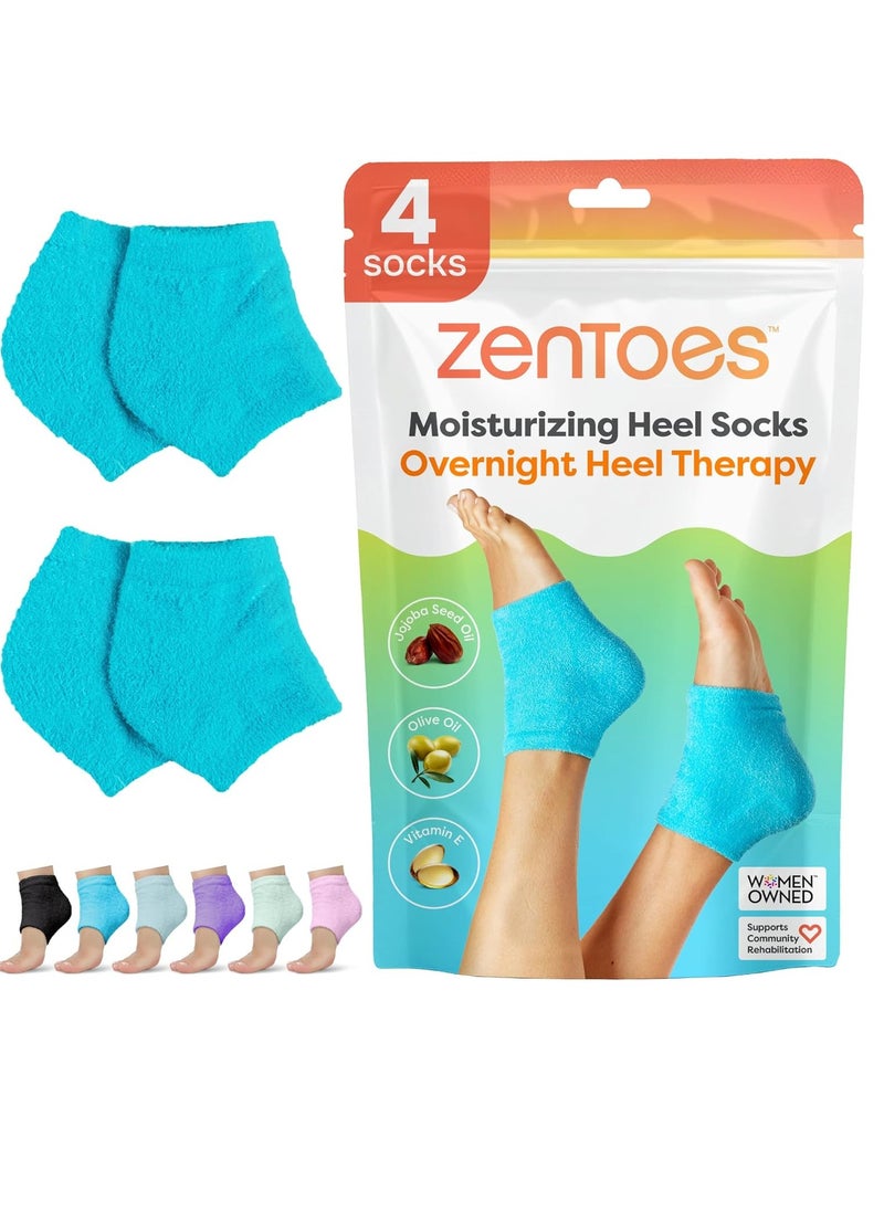 ZenToes Moisturizing Fuzzy Sleep Socks with Vitamin E, Olive Oil and Jojoba Seed Oil to Soften and Hydrate Dry Cracked Heels (Regular, Blue)