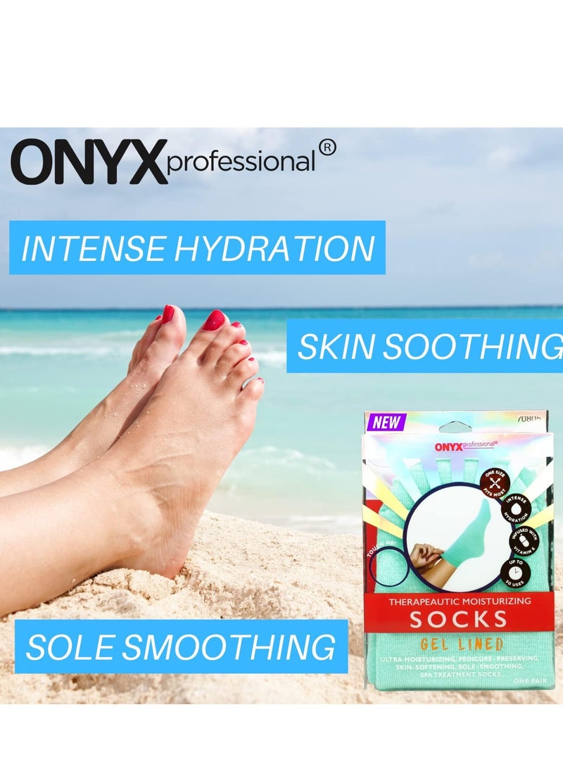 Onyx Professional Gel Moisturizing Socks, One Size Dry Feet Treatment for Women or Men, Hydrating Spa Socks for Dry Feet and Cracked Heel Repair, One Reusable Pair