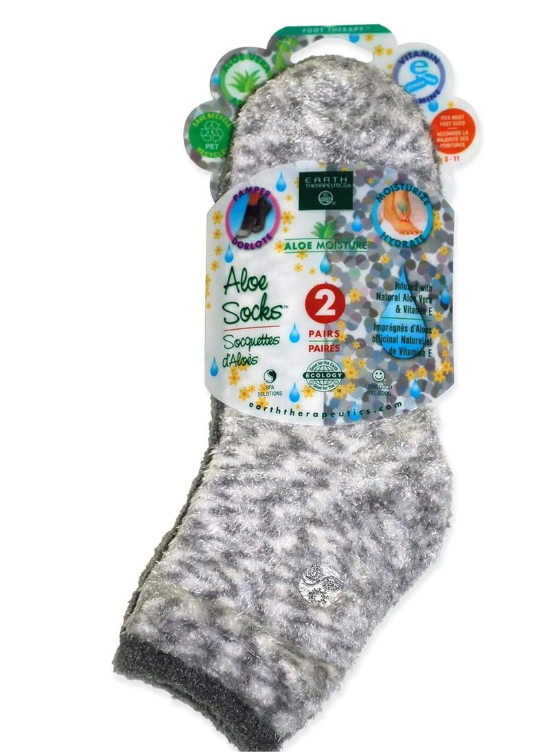 Earth Therapeutics Aloe Socks – Infused w/Aloe Vera & Vitamin E – Helps Dry Feet, Cracked Heels, Calluses – Use with Lotion – Grey/Confetti (2 Pairs)