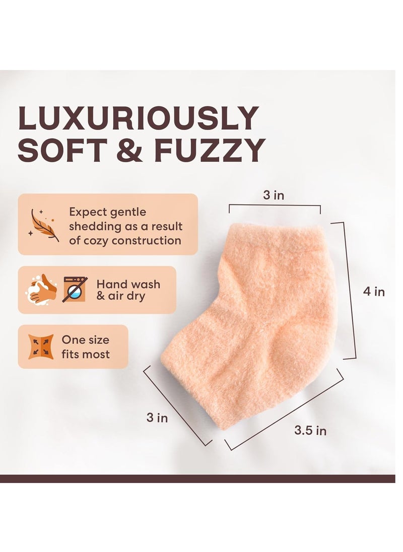 Dr. Frederick's Original Moisturizing Fuzzy Heel Socks - 2 Pairs - Cozy Gel-Lined Sleep Socks for Women & Men - Soothing Dry, Cracked Feet - Cracked Heel Repair - Heal Dry Heels - Peach Fuzz