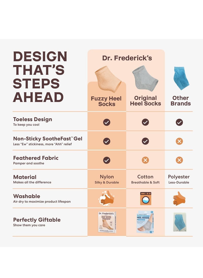 Dr. Frederick's Original Moisturizing Fuzzy Heel Socks - 2 Pairs - Cozy Gel-Lined Sleep Socks for Women & Men - Soothing Dry, Cracked Feet - Cracked Heel Repair - Heal Dry Heels - Peach Fuzz