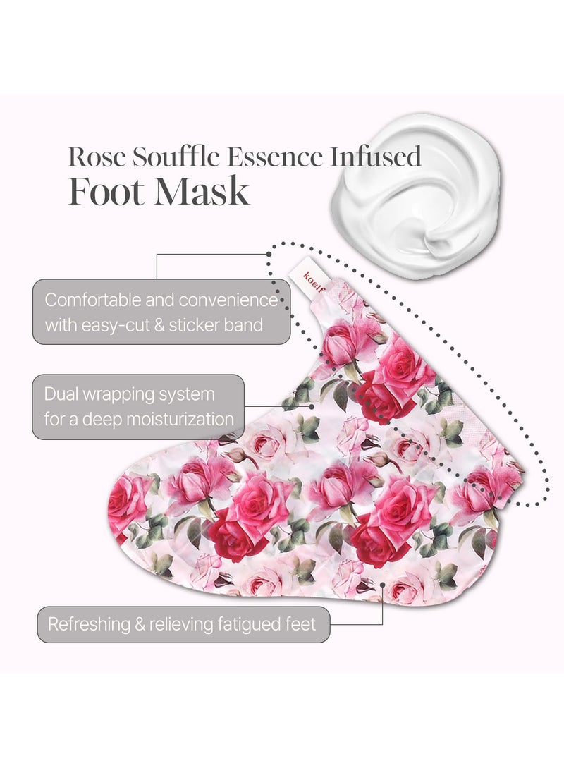 PETITFEE Rose Petal Satin Foot Mask (5pairs) - Intensive Nourishing Socks, Rose Scented Foot Repair Masks with Peptide, Collagen, Shea Butter, Urea for Silky Smooth Feet, Foot Treatment, Body Mask