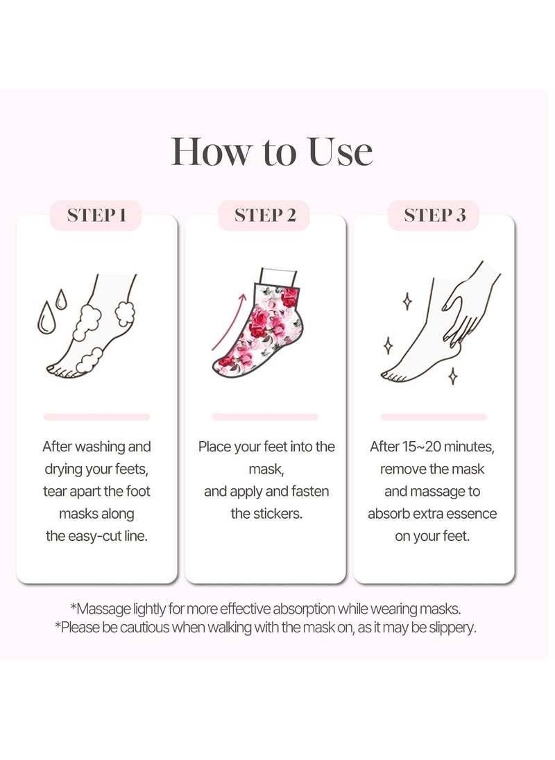 PETITFEE Rose Petal Satin Foot Mask (5pairs) - Intensive Nourishing Socks, Rose Scented Foot Repair Masks with Peptide, Collagen, Shea Butter, Urea for Silky Smooth Feet, Foot Treatment, Body Mask