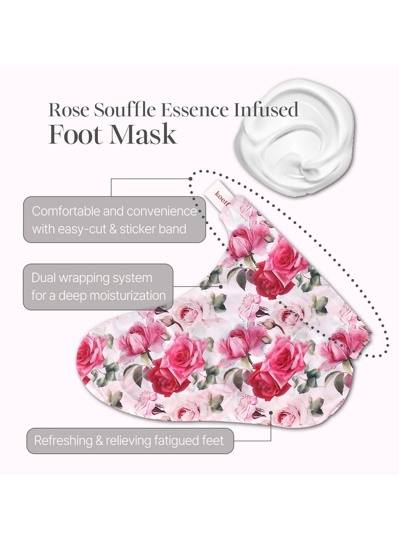 PETITFEE Rose Petal Satin Foot Mask (5pairs) - Intensive Nourishing Socks, Rose Scented Foot Repair Masks with Peptide, Collagen, Shea Butter, Urea for Silky Smooth Feet, Foot Treatment, Body Mask