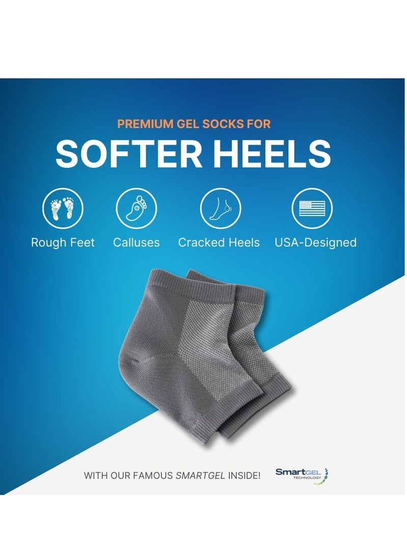 NatraCure Vented Moisturizing Gel Heel Sleeves & Heel Socks for Cracked Heels with Aloe & Shea - Foot Softening Socks for Dry Cracked Feet & Rough Heel Pain Relief Foot Therapy - Gray, L