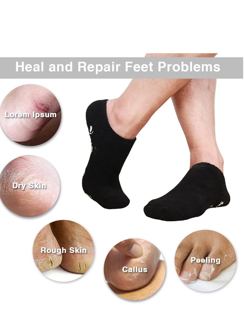 Codream Large Men's Moisturizing Gel Socks Men's Feet Care Ultimate Treatment for Dry Cracked Rough Skin on Feet Pack of 2 Pairs Black US Men 10-15