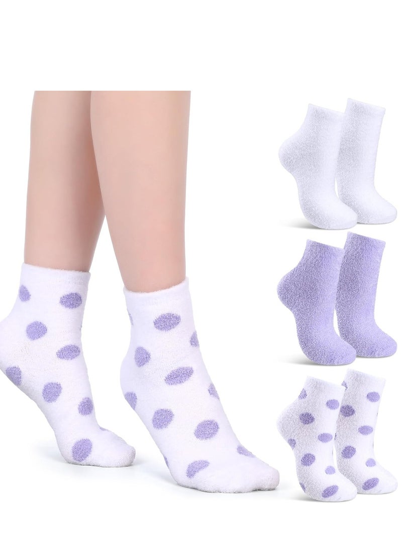 Tarpop 3 Pairs Aloe Socks Moisturizing Spa Socks for Dry Cracked Feet Infused Socks Gel Sleeping Fuzzy Socks Lotion Socks Gift for Christmas Women Men Softening Dry Feet (Purple and White)