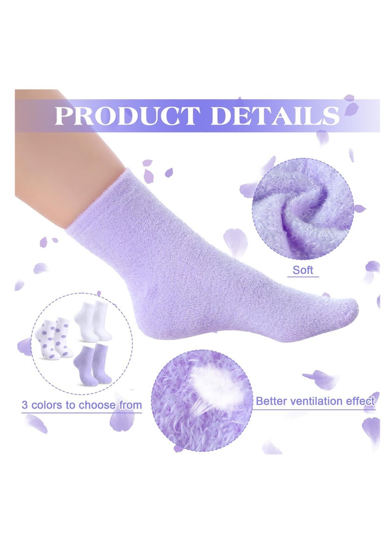 Tarpop 3 Pairs Aloe Socks Moisturizing Spa Socks for Dry Cracked Feet Infused Socks Gel Sleeping Fuzzy Socks Lotion Socks Gift for Christmas Women Men Softening Dry Feet (Purple and White)