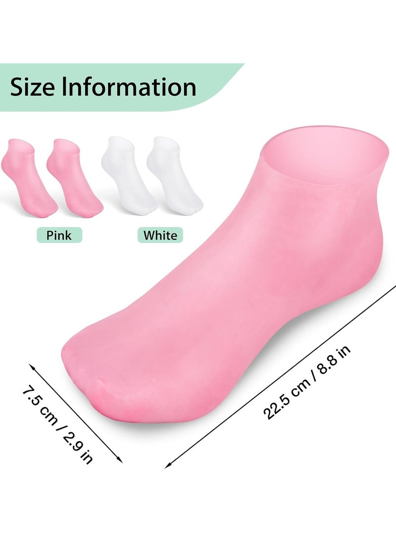 Noverlife 2 Pairs Silicone Moisturizing Socks Softening Dry Cracked Feet Rough Skins & Anti Slip Aloe Socks for Dry Cracked Feet Women, Calluses, Spa Gel Socks Foot Care After Pedicure - Pink & White