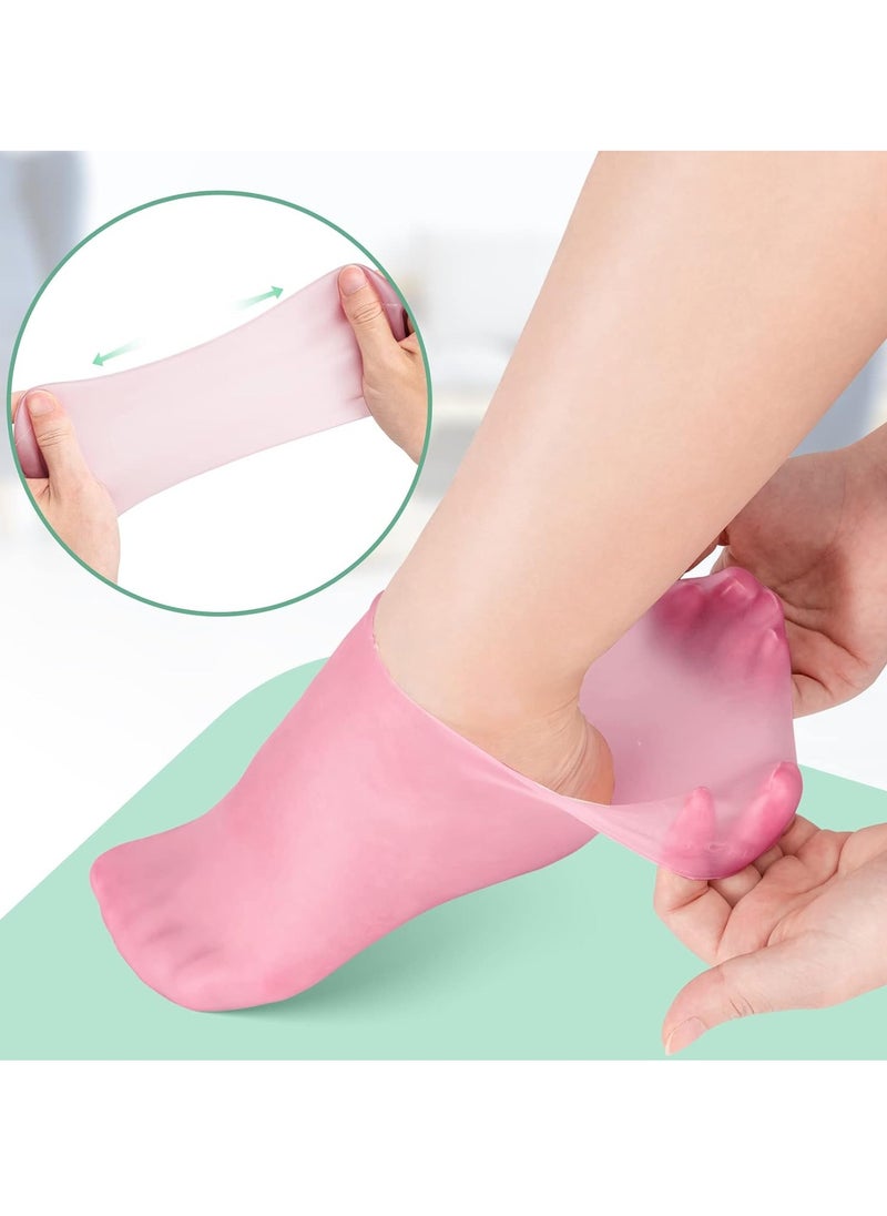 Noverlife 2 Pairs Silicone Moisturizing Socks Softening Dry Cracked Feet Rough Skins & Anti Slip Aloe Socks for Dry Cracked Feet Women, Calluses, Spa Gel Socks Foot Care After Pedicure - Pink & White