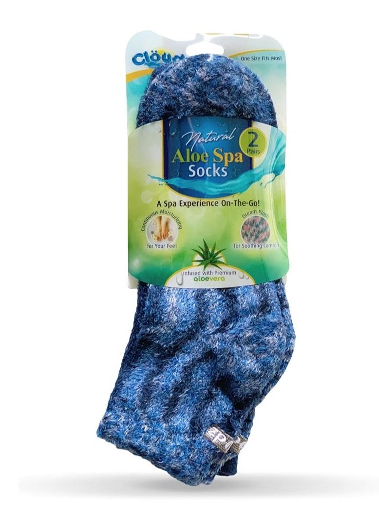 Cloudz Natural Aloe Vera Spa Socks - Blue (2 Pairs/Assorted Solid & Patterned)