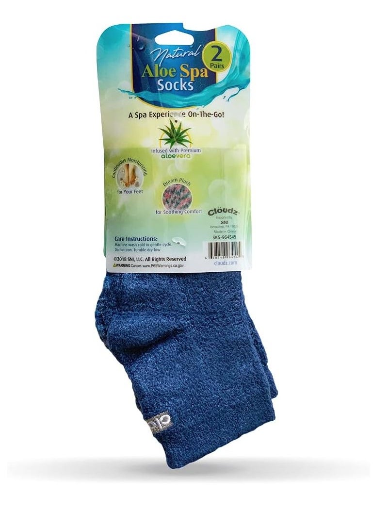 Cloudz Natural Aloe Vera Spa Socks - Blue (2 Pairs/Assorted Solid & Patterned)