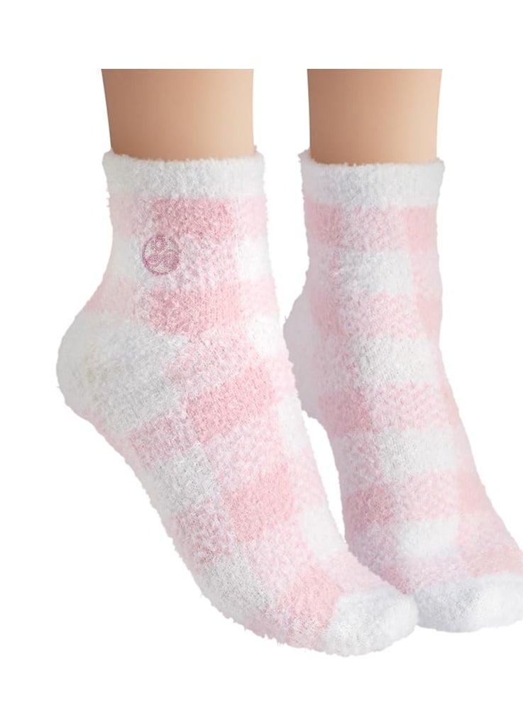 Earth Therapeutics Aloe Socks - Double Pack - PINK PLAID (2 Pairs)