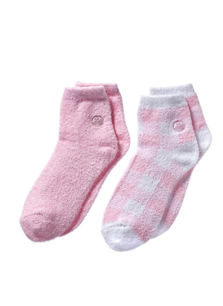 Earth Therapeutics Aloe Socks - Double Pack - PINK PLAID (2 Pairs)