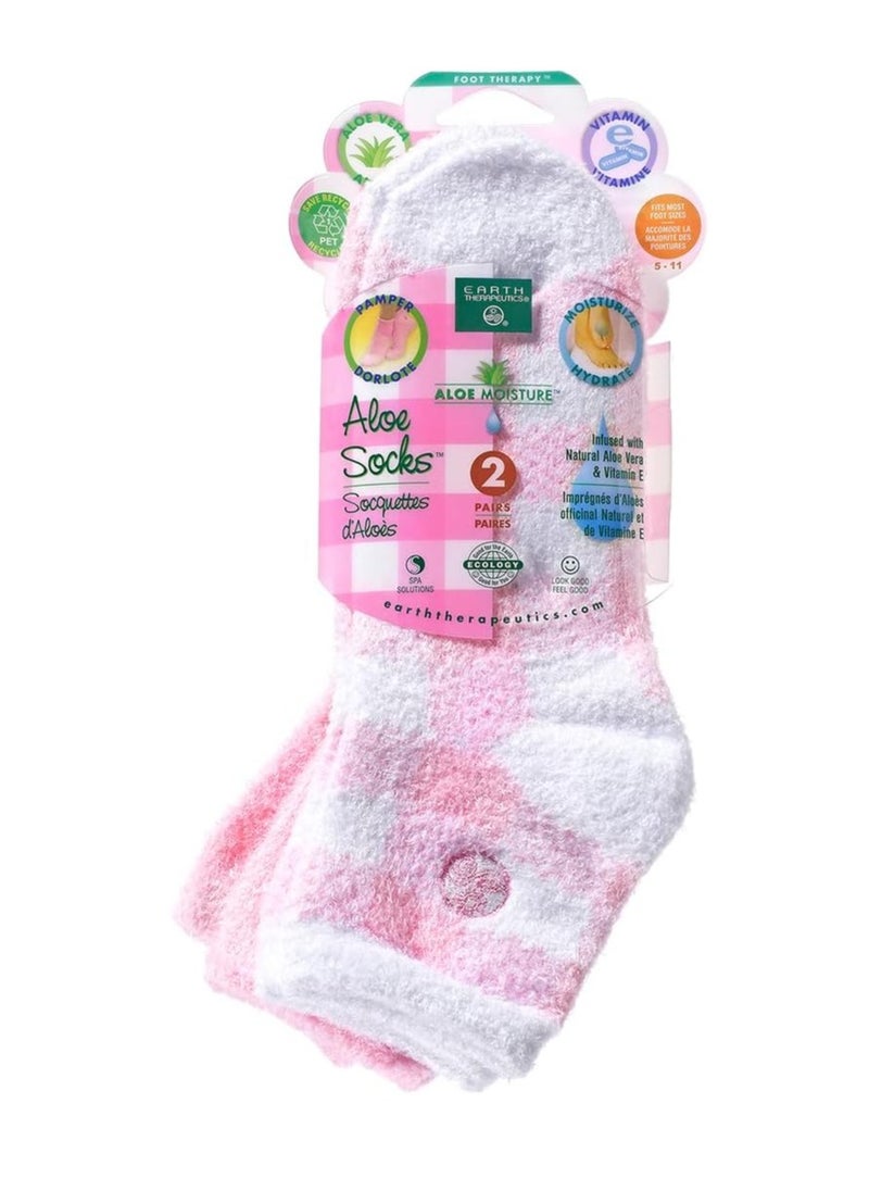 Earth Therapeutics Aloe Socks - Double Pack - PINK PLAID (2 Pairs)