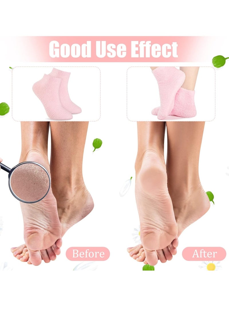 Janmercy 3 Pairs Aloe Socks Moisturizing Spa Socks Infused Socks Gel Sleeping Fuzzy Socks Dry Feet Socks Non Slip Lotion Socks for Women Men Repairing Softening Dry Cracked Feet(Pink, Blue, Gray)