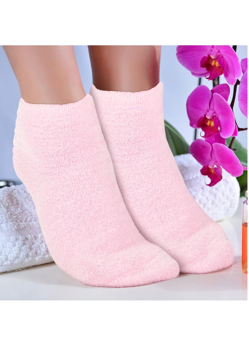 Janmercy 3 Pairs Aloe Socks Moisturizing Spa Socks Infused Socks Gel Sleeping Fuzzy Socks Dry Feet Socks Non Slip Lotion Socks for Women Men Repairing Softening Dry Cracked Feet(Pink, Blue, Gray)