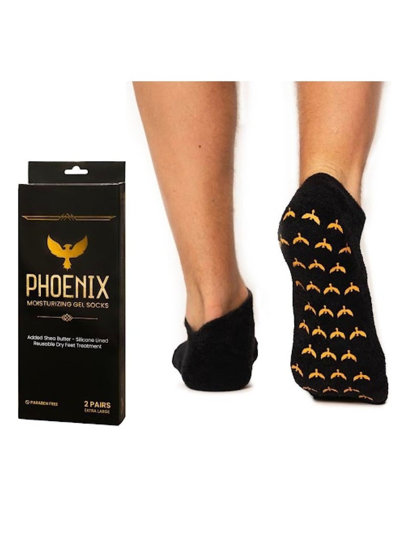 Moisturizing Gel Socks for Men - Extra Large - 2 Pairs - with Shea Butter - Paraben Free - Reuseable Moisturizing Socks - Phoenix Foot Peel™