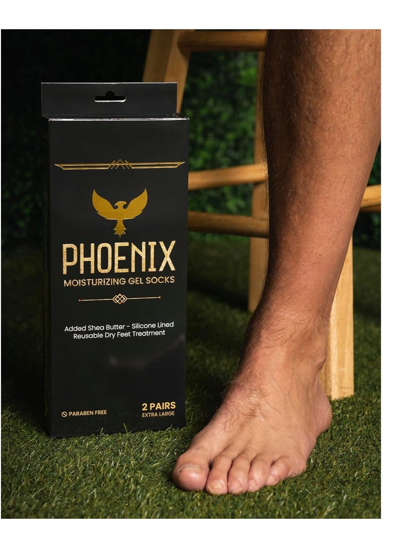 Moisturizing Gel Socks for Men - Extra Large - 2 Pairs - with Shea Butter - Paraben Free - Reuseable Moisturizing Socks - Phoenix Foot Peel™