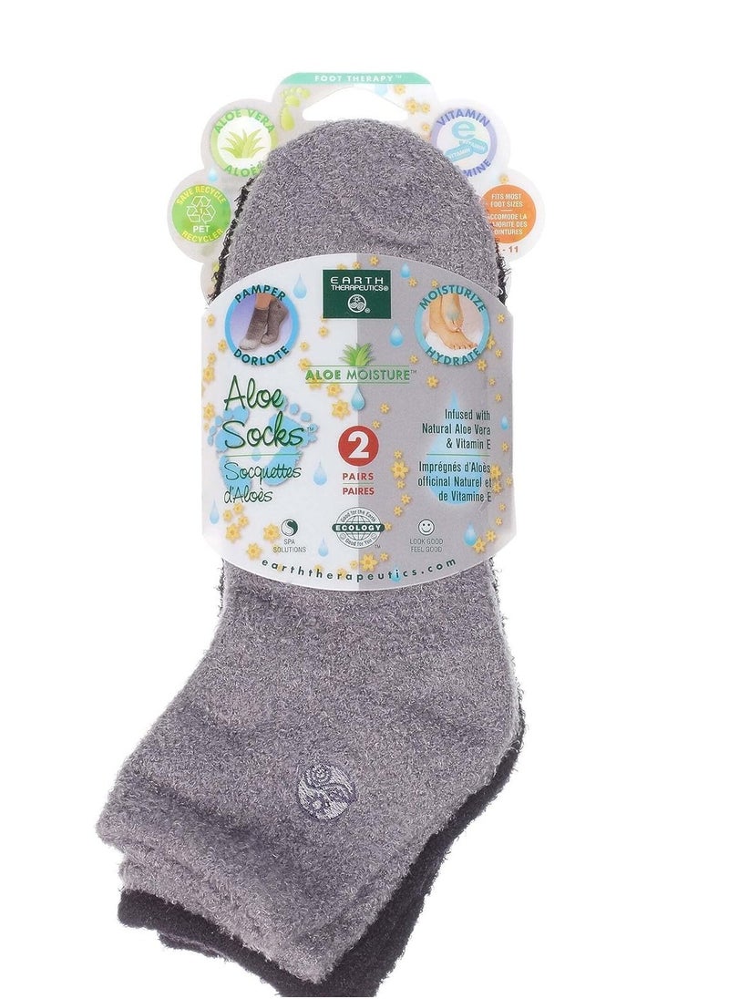 Earth Therapeutics Aloe Socks - Double Pack - Gray/Black (2 Pairs)