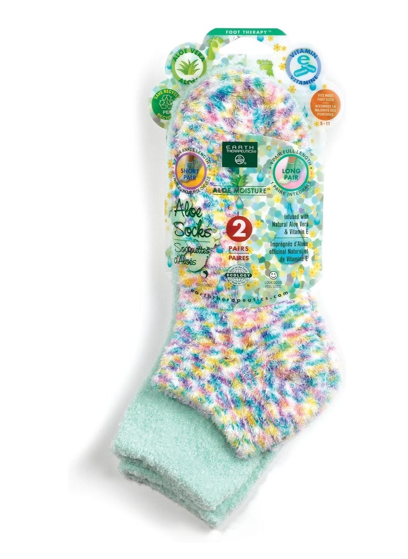 Earth Therapeutics Aloe Vera Socks – Infused w/Aloe Vera & Vitamin E – Helps Dry Feet, Calluses, Dead Skin – Use w/Lotion – Green/Confetti – 2 Pairs