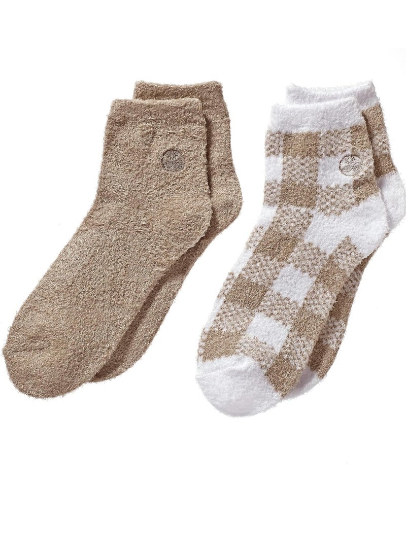 Earth Therapeutics Aloe Vera Socks – Infused with Natural Aloe Vera & Vitamin E – Helps Dry Feet, Cracked Heels, Calluses, Dead Skin – Use with Your Favorite Lotions – Tan Plaid (2 Pairs)