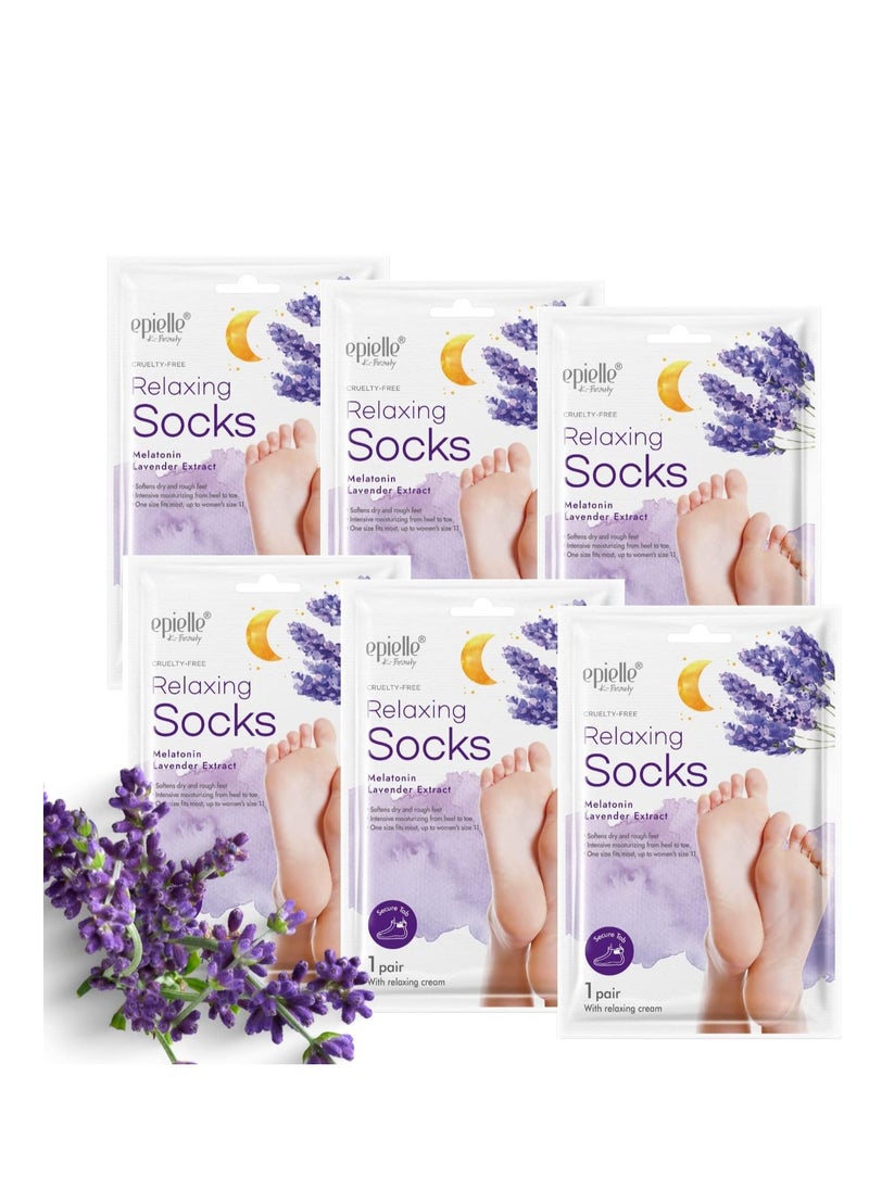 Epielle Relaxing Foot Masks - Melatonin & Lavender Extract | Deep Moisturizing | 100% Vegan & Cruelty-Free | 6 Pack Socks | Beauty Gifts