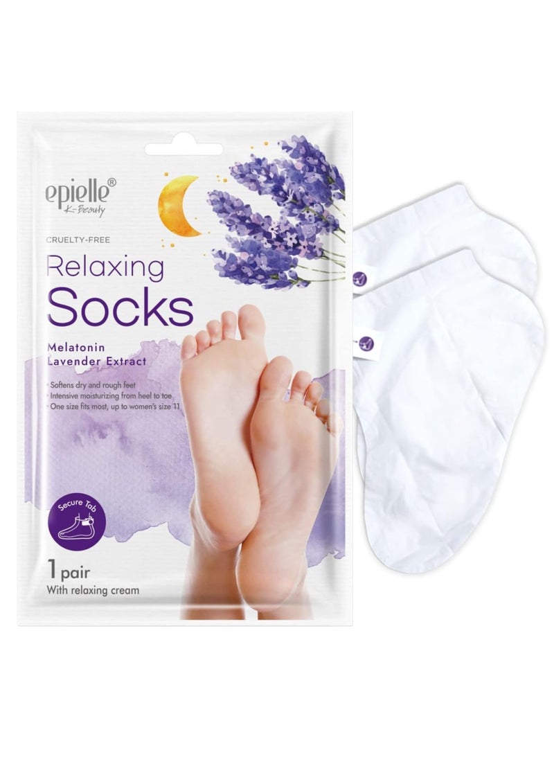 Epielle Relaxing Foot Masks - Melatonin & Lavender Extract | Deep Moisturizing | 100% Vegan & Cruelty-Free | 6 Pack Socks | Beauty Gifts