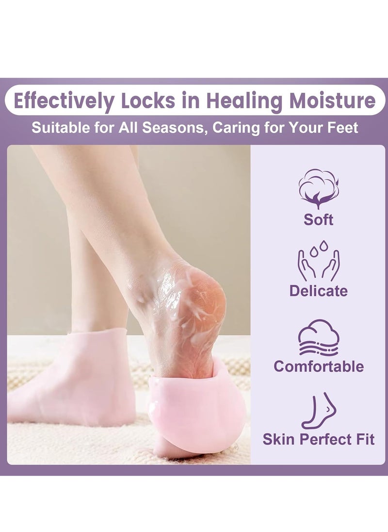 5 Pairs Silicone Socks for Dry Cracked Feet, Silicone Socks for Women, Silicone Foot Socks, Silicone Socks for Moisturizing Feet (Pink, Fits Up to Size 10)