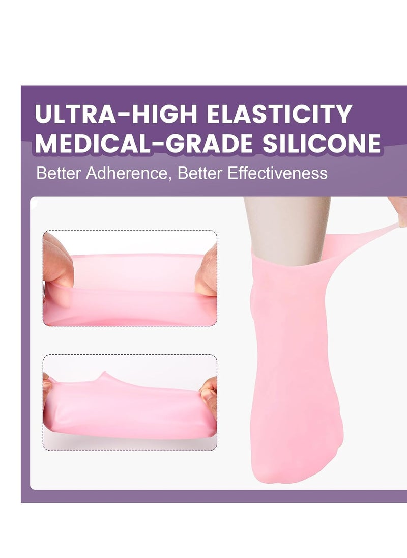 5 Pairs Silicone Socks for Dry Cracked Feet, Silicone Socks for Women, Silicone Foot Socks, Silicone Socks for Moisturizing Feet (Pink, Fits Up to Size 10)