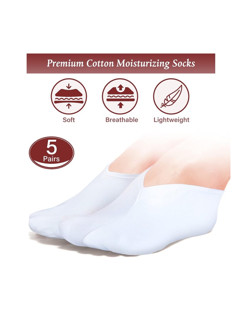 5 Pairs Moisturizing Socks Overnight Spa Socks for Dry Feet, Moisture Enhancing Socks, Cosmetic Moisturizing Socks for Women and Men, White