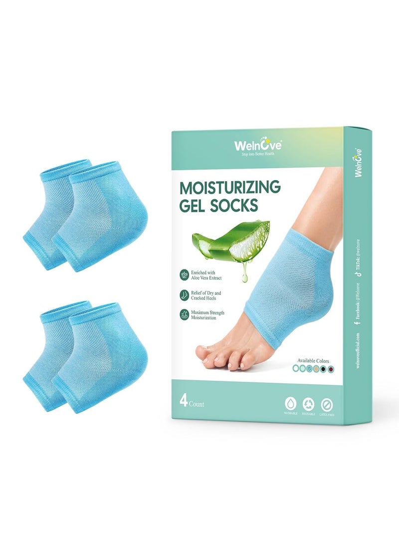 Welnove Moisturizing Heel Socks - 2 Pairs Aloe Vera Extract Infused Gel Lining for Dry Feet - Cracked Heel Repair Treatment - Cotton Socks for Women Men Foot Care (Regular Sizes)