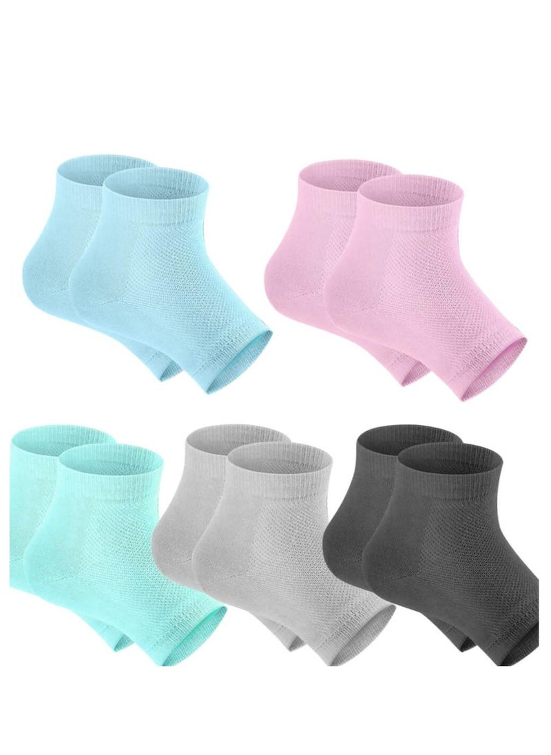 Selizo 5 Pairs Moisturizing Gel Heel Socks Open Toe Socks for Dry Hard Cracked Heels, 5 Colors