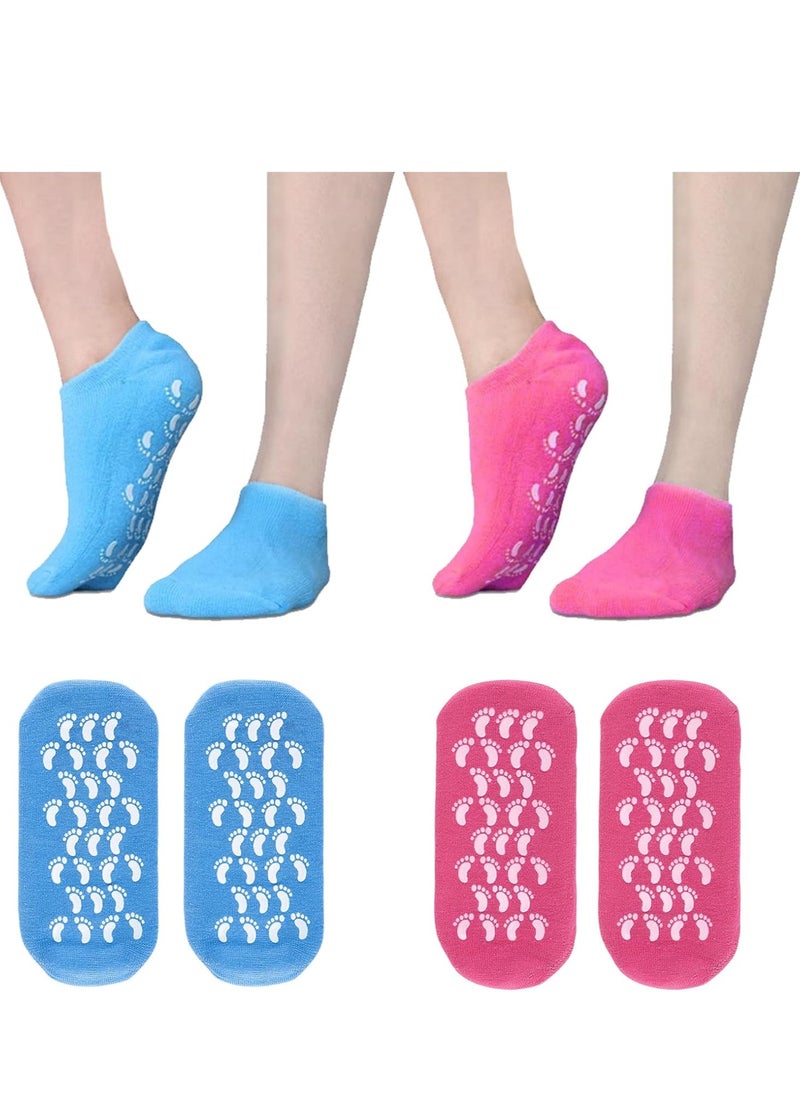 Moisturizing Socks, Gel Socks for Moisturizing Feet, 2 Pairs Premium Gel Silicone Socks for Dry Cracked Feet Women (Up to Size 8, Sapphire & Magenta)