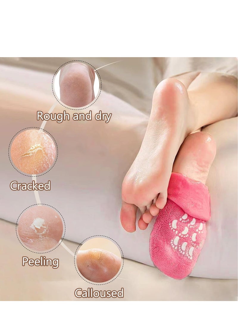 Moisturizing Socks, Gel Socks for Moisturizing Feet, 2 Pairs Premium Gel Silicone Socks for Dry Cracked Feet Women (Up to Size 8, Sapphire & Magenta)