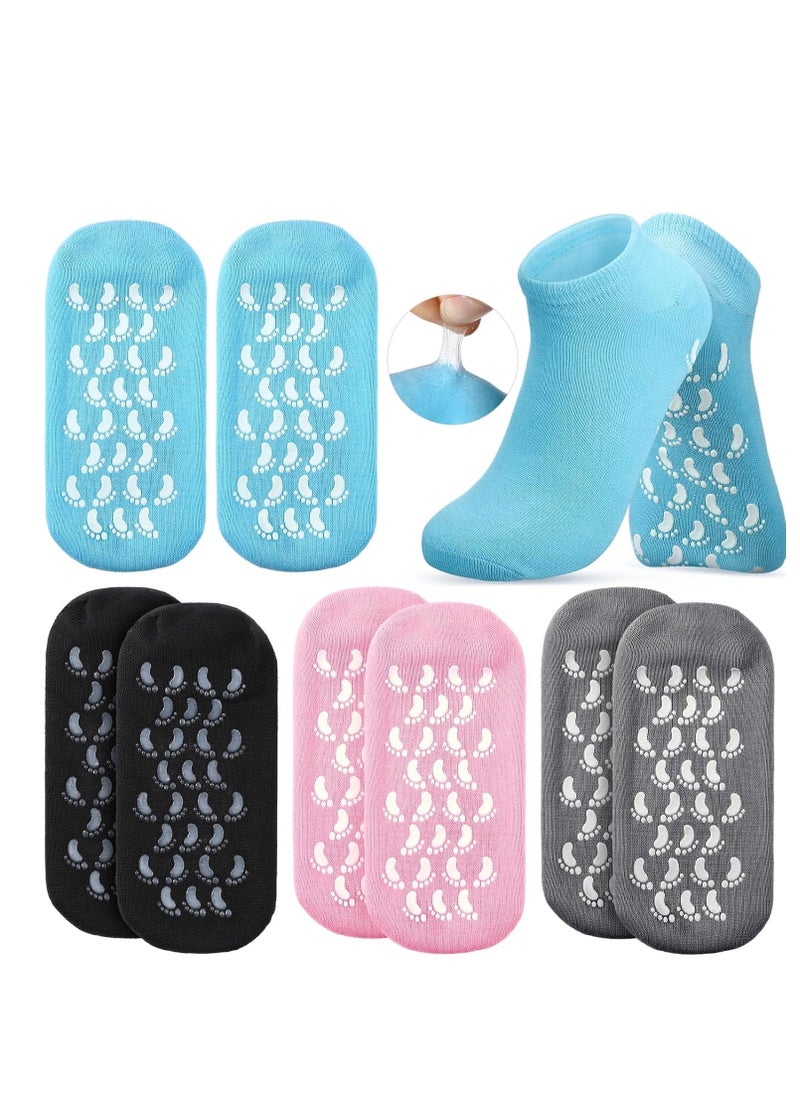 Chuarry 4 Pairs Gel Lined Socks for Dry Cracked Feet Women Moisturizing Socks Soft Lotion Socks Reusable Spa Socks for Repairing Gel Lining Infused with Essential Oils and Vitamins(Multicolor)