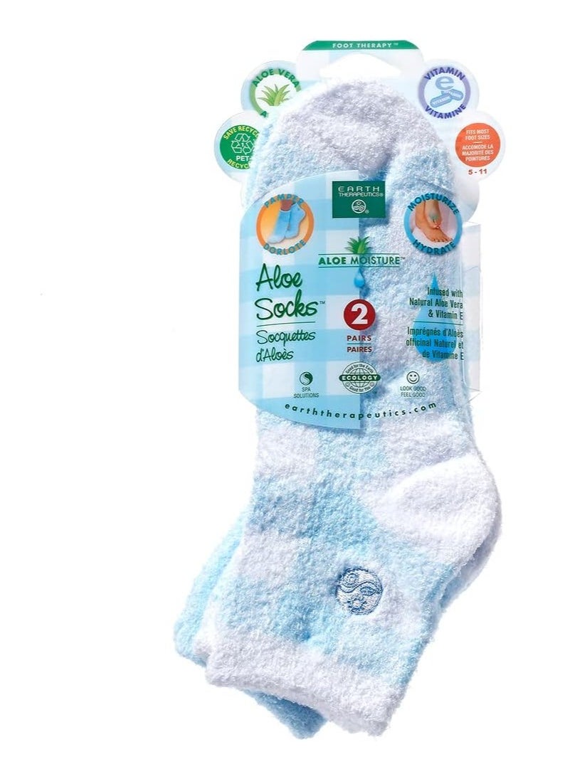 Earth Therapeutics Aloe Vera Socks – Infused with Natural Aloe Vera & Vitamin E – Helps Dry Feet, Cracked Heels, Calluses, Dead Skin - Use with Your Favorite Lotions - Blue Plaid