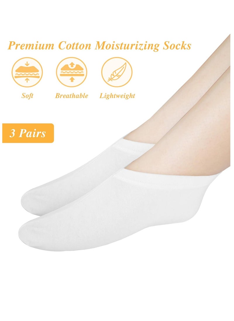 3 Pairs Moisturizing Socks Overnight, Lotion Socks for Dry Feet, Cotton Moisture Enhancing Socks, Spa Socks for Cracked Heel Repair, Gel Spa Moisturizing Socks for Women and Men, White