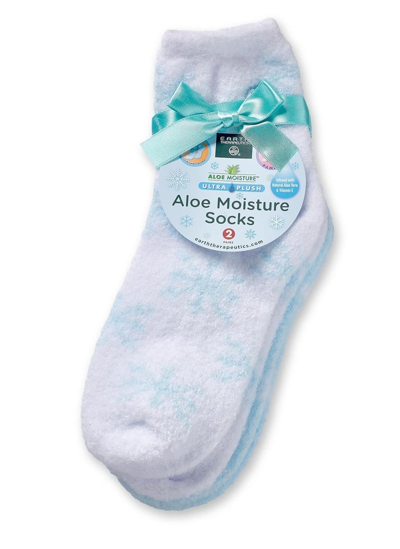 Earth Therapeutics Thera-Soft Aloe/Vitamin E Moisturizing Socks, Baby Blue/Snowflakes: 2 Pairs