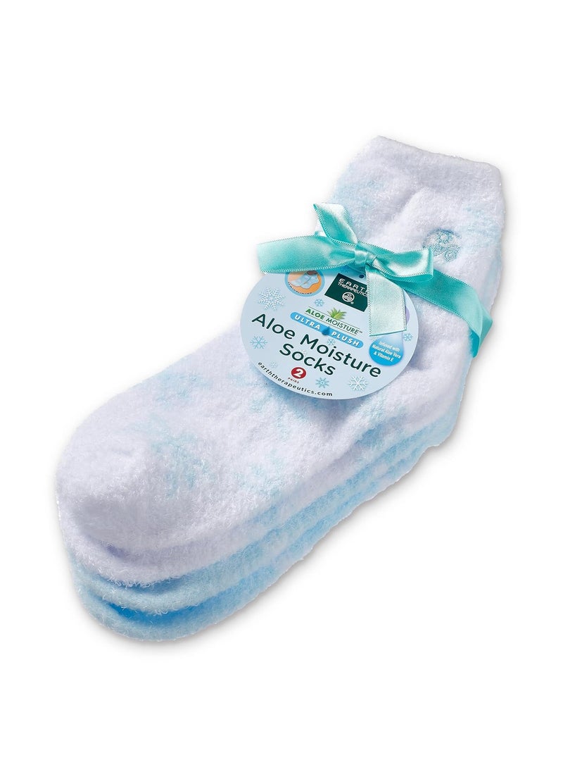 Earth Therapeutics Thera-Soft Aloe/Vitamin E Moisturizing Socks, Baby Blue/Snowflakes: 2 Pairs