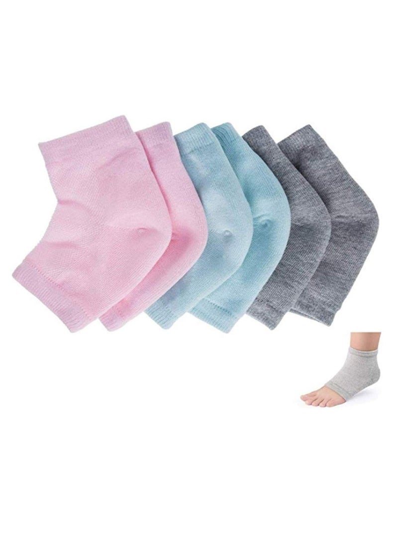 3 Pairs Moisturizing Gel Heel Socks, Vented Unisex Toeless Spa Sock for Foot Care Treatment, Cracked Heels, Dry Feet, Foot Calluses (Gray, Green, Pink)