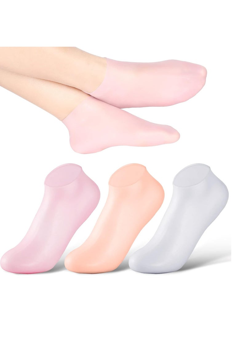 Silicone Socks 3 Pairs Latex Gel Socks Aloe Heel Socks Anti Slip Silicone Moisturizing Socks for Women Men Dry Cracking Skin (X-Large)