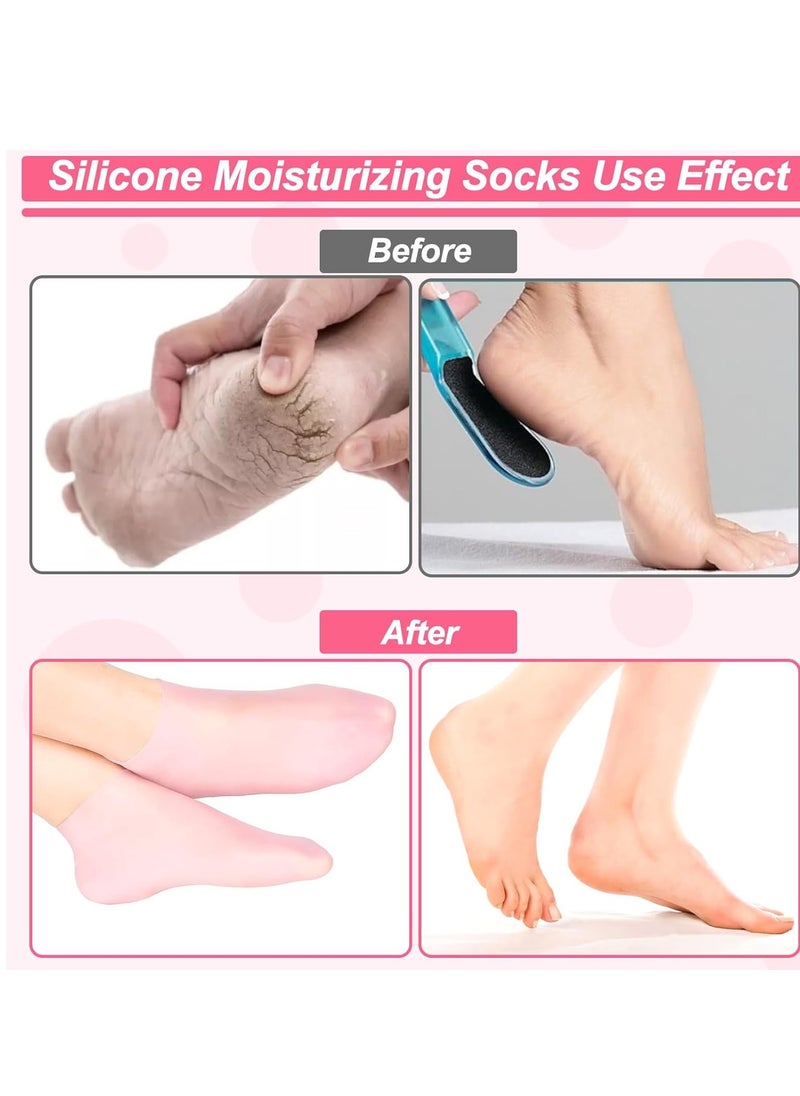 BUSOHA 3 Pairs Silicone Socks for Dry Cracked Feet Women, 3 Colors Silicone Moisturizing Socks, Foot Spa Pedicure Silicone Socks for Women