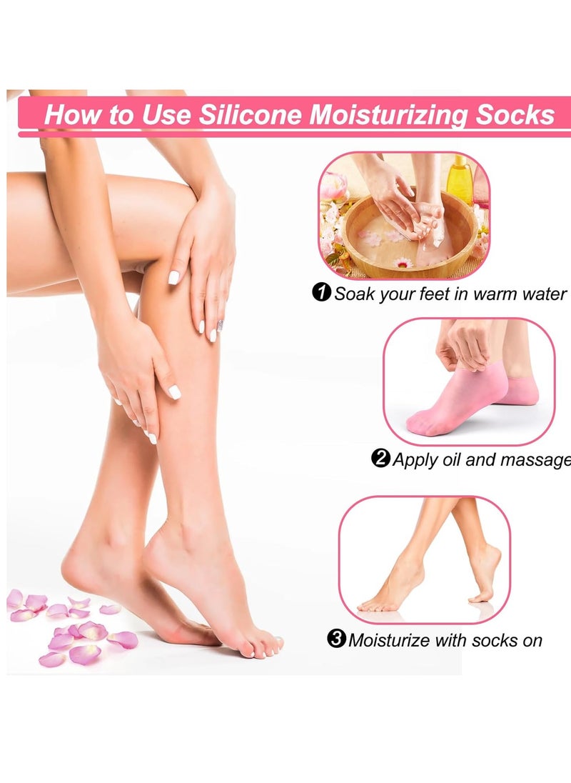 BUSOHA 3 Pairs Silicone Socks for Dry Cracked Feet Women, 3 Colors Silicone Moisturizing Socks, Foot Spa Pedicure Silicone Socks for Women