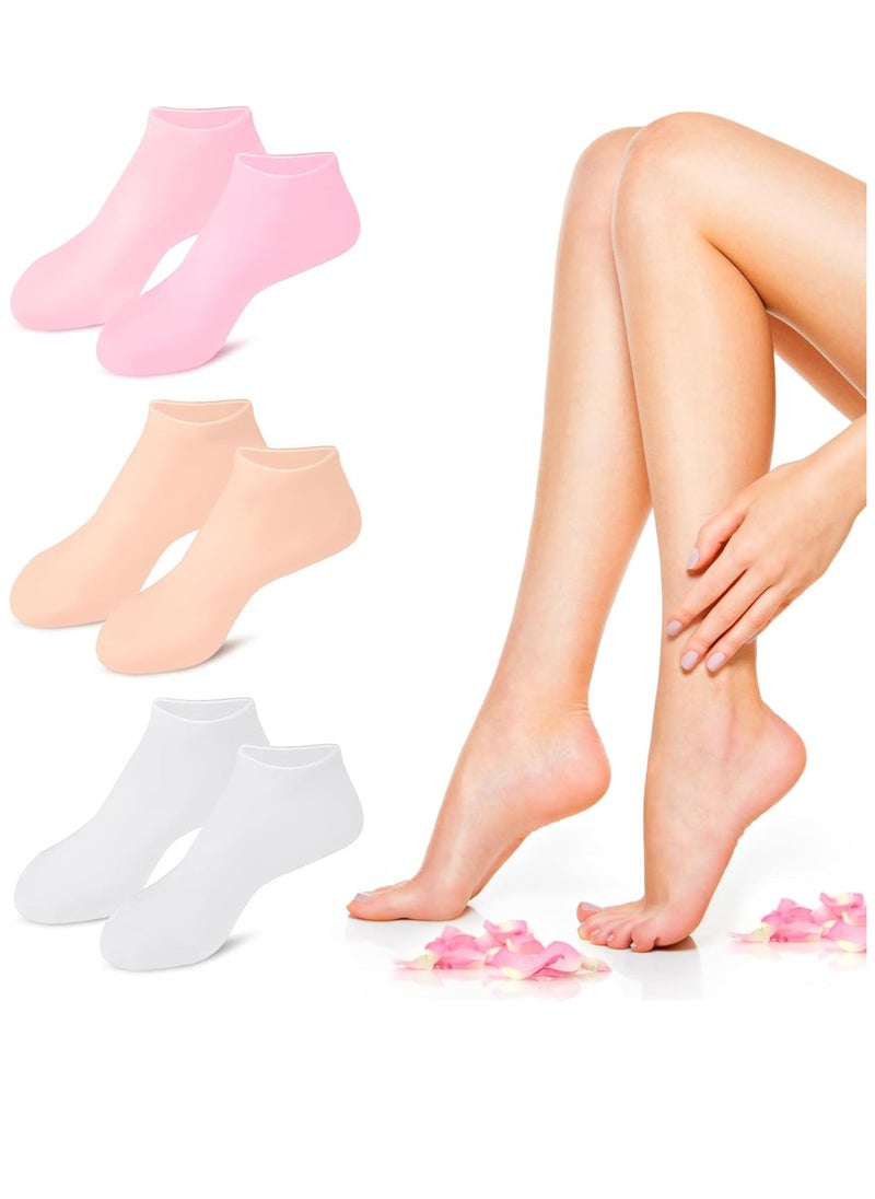 BUSOHA 3 Pairs Silicone Socks for Dry Cracked Feet Women, 3 Colors Silicone Moisturizing Socks, Foot Spa Pedicure Silicone Socks for Women